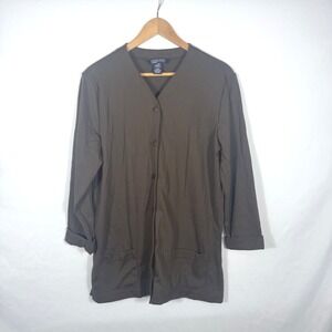 Lands' End Womens Brown Button Down Long Sleeve Cardigan Sweater L 14-16